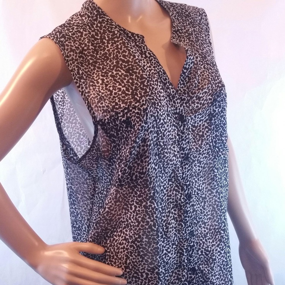 Fred David whimsical sheer black button sleeveless